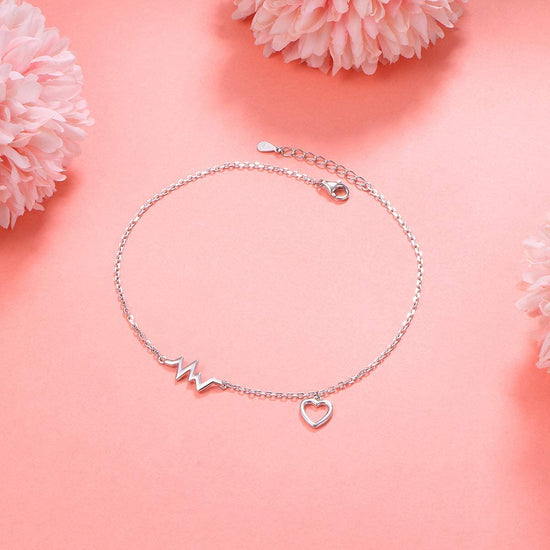 925 Sterling Silver Cute ECG Style Anklet - onlyone