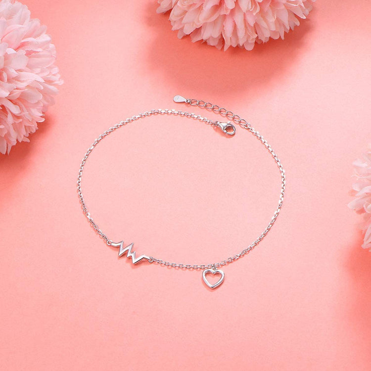 925 Sterling Silver Cute ECG Style Anklet - onlyone