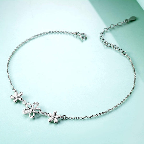 925 sterling silver daisy fashion women's anklet - onlyone