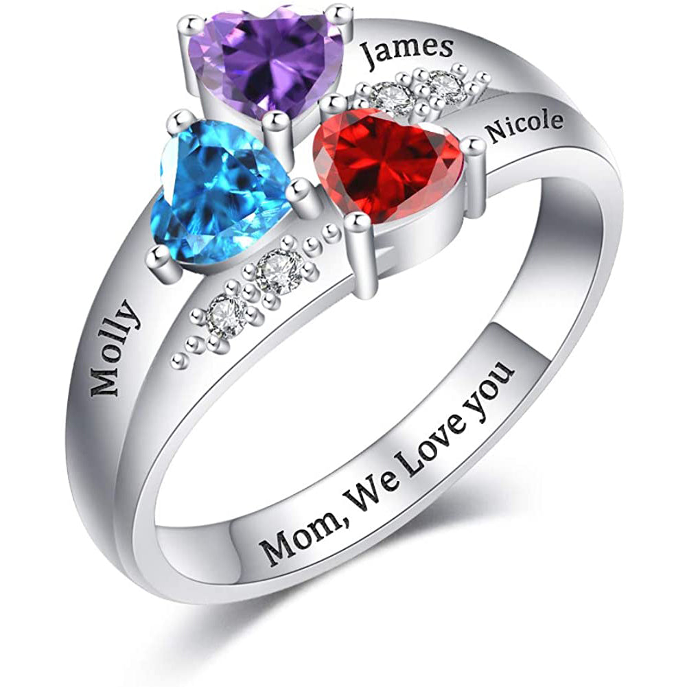 925 Sterling Silver Custom Engraved Name Mothers Ring with 3 ...
