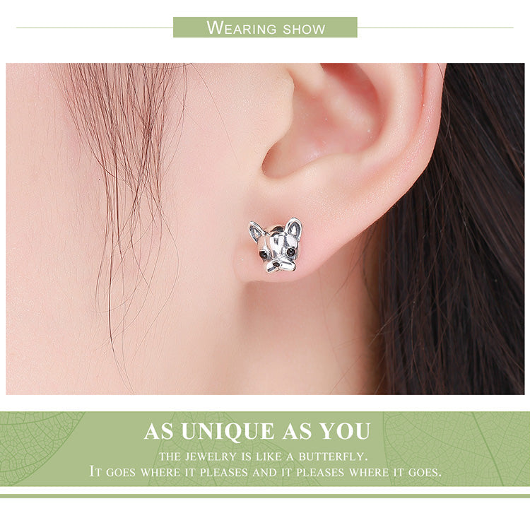 925 Sterling Silver French Bulldog Dog Small Stud Earrings For Women - onlyone