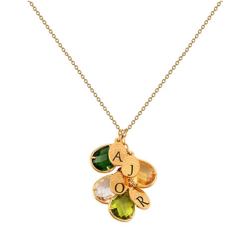 925 Sterling Silver Leaf and Birthstone Necklace For Grandma. Gifts For Mom. Mother Daughter Necklace - onlyone
