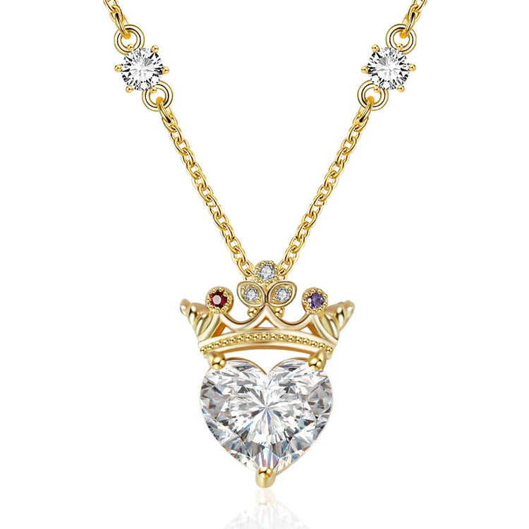 925 Sterling Silver Crown Heart Crystal Necklace With Birthstone For Queen, Gift For Her