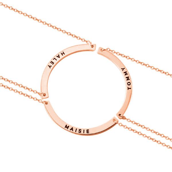 925 Sterling Silver Circle Friendship Engraved 3 Names Necklace Set, Nameplate Necklace, Buy 1 Get 3 Necklaces, Back to School Necklaces - onlyone
