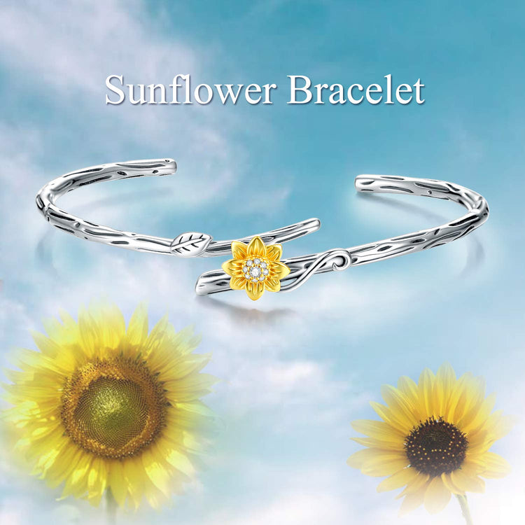 925 Sterling Silver Sunflower Vine Opening Bracelets