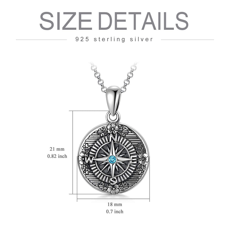 925 Sterling Silver Compass Photo Locket Necklace Graduation Gifts