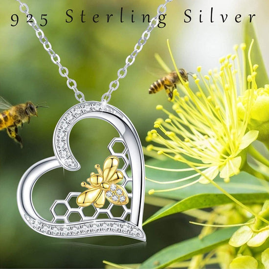 925 Sterling Silver Bee Heart Pendant Necklaces for Women Mother's Day Gifts for Her - onlyone