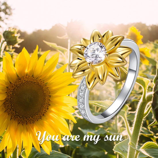 OnlyOne 925 Silver Golden Sunflower Ring with zirconia ring: â…?- onlyone