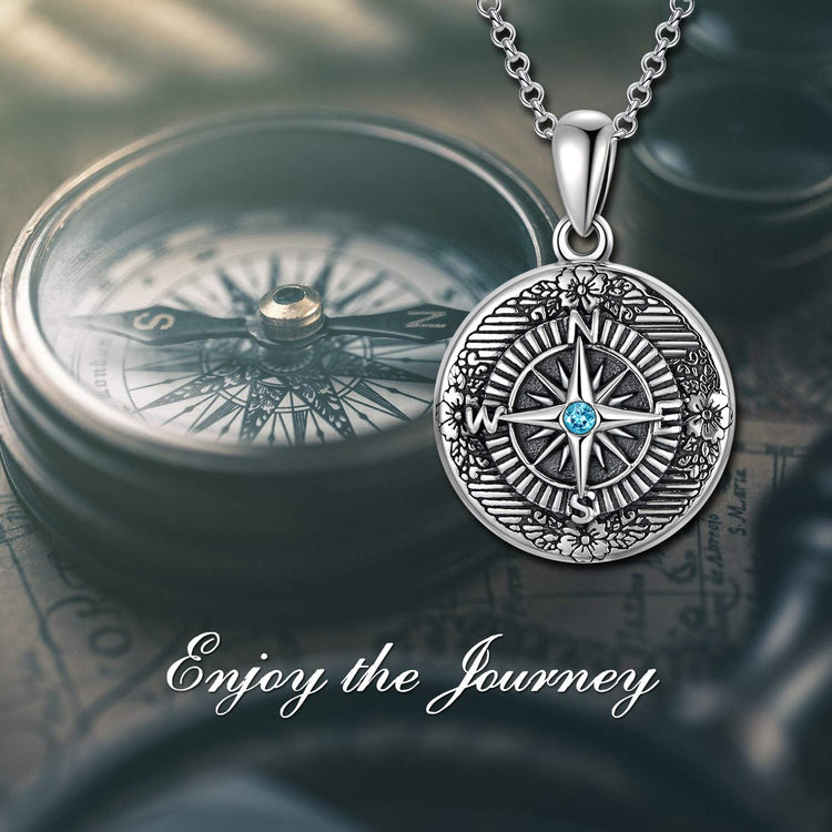 925 Sterling Silver Compass Photo Locket Necklace Graduation Gifts