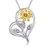 925 Sterling Silver Sunflower and Heart Pendant Necklace - onlyone