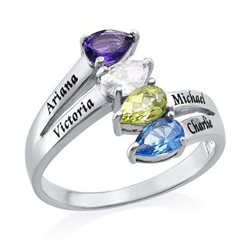 925 Sterling Silver Personalized Mother Ring With 4 Birthstones Mothers Day Ring for 4 Family Name Ring for Grandmother - onlyone