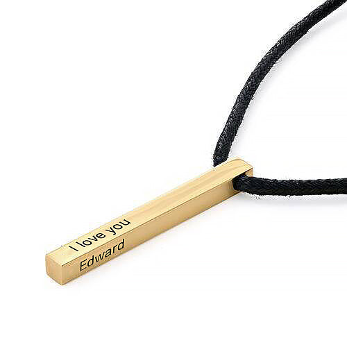 3D Bar Name Necklace 4 Sides Engraved Vertical Bar Necklace For Men Valentines Day Gifts For Him - onlyone