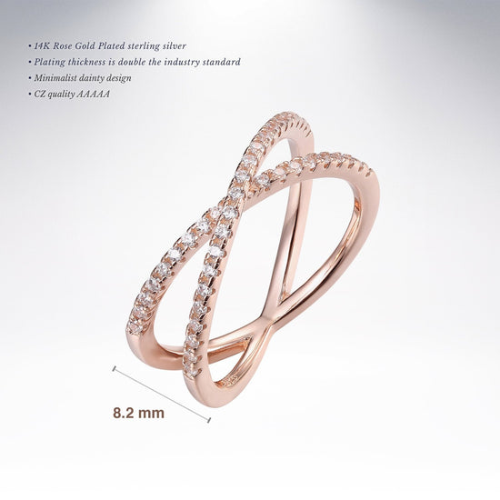 925 Sterling Silver X Ring Simulated Diamond CZ Criss Cross Ring for Women - onlyone