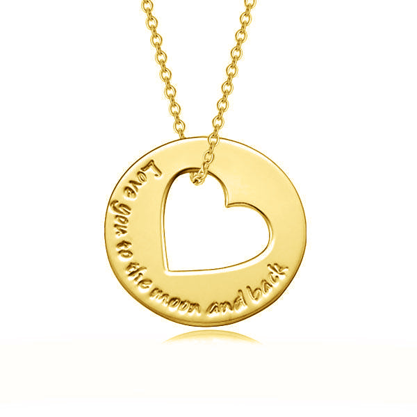 925 Sterling Silver Coin Heart Engraved Name Necklace I Love You To The Moon And Back - onlyone
