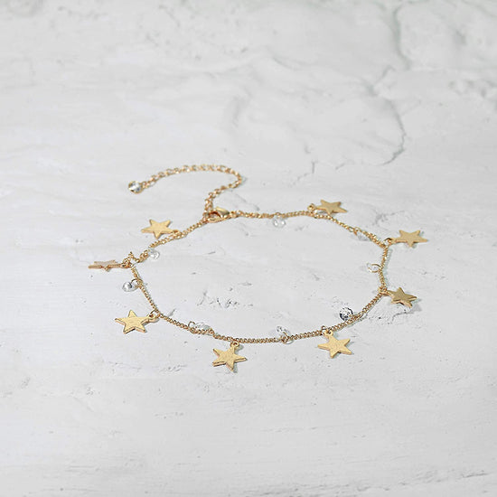 925 Sterling Silver Star and Zirconia Dainty Anklet Bracelet Foot Jewelry For Women - onlyone