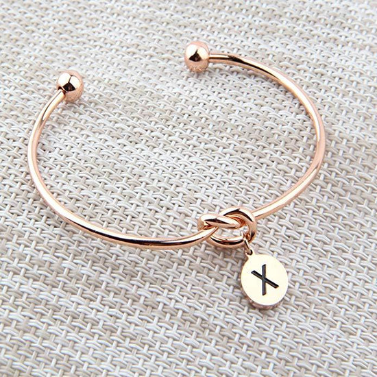 925 Sterling Silver Personalized Initial Love Knot Engraved Cuff - onlyone