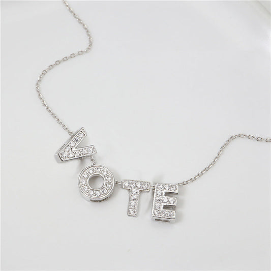 925 Sterling Silver Initial Necklace For Women With Zirconia Vote Necklace