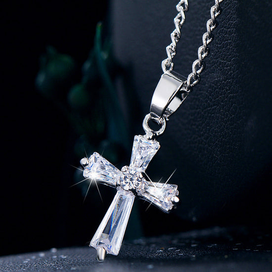 925 Sterling Silver Crystal Cross Pendant Necklace  Cross Necklace For Women - onlyone