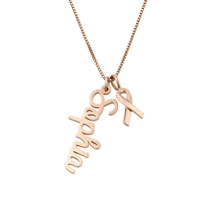 925 Sterling Silver Breast Cancer Awareness Name Necklace