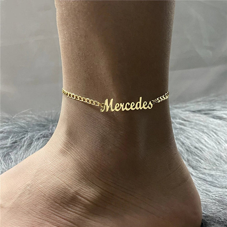 925 Sterling Silver Custome Name Anklet In Curb Link Chain