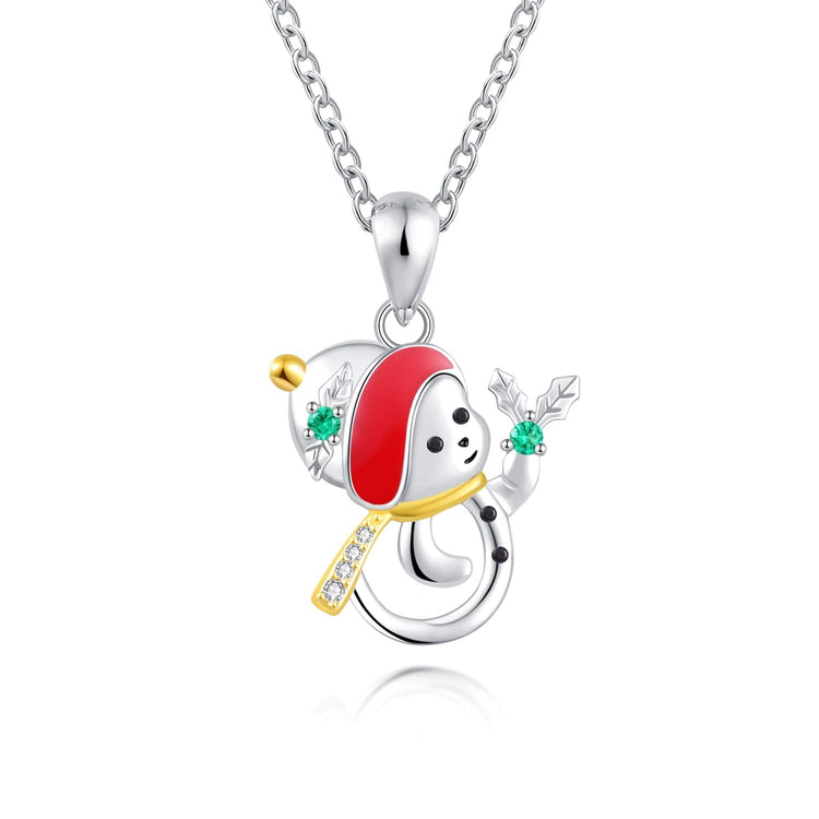 925 Sterling Silver Cute Christmas Snowman Pendant Necklace
