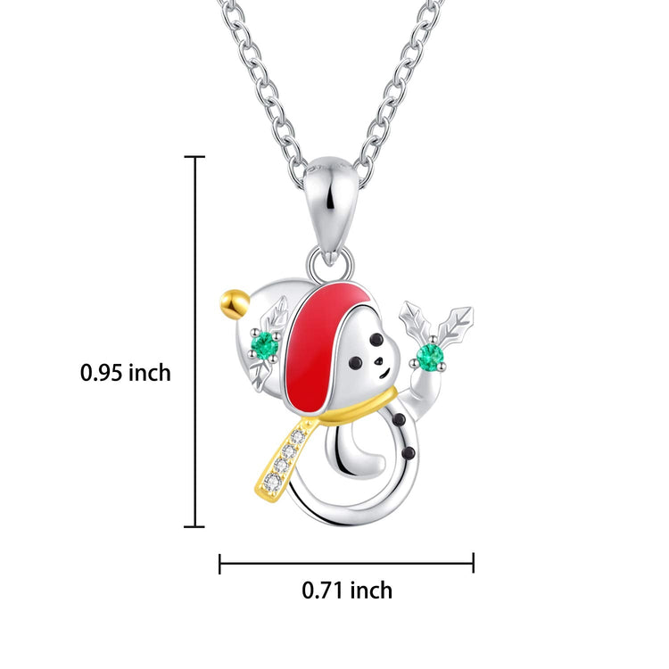925 Sterling Silver Cute Christmas Snowman Pendant Necklace