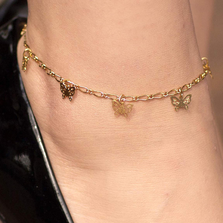 925 Sterling Silver Gold Plated Cutout Butterfly Anklet