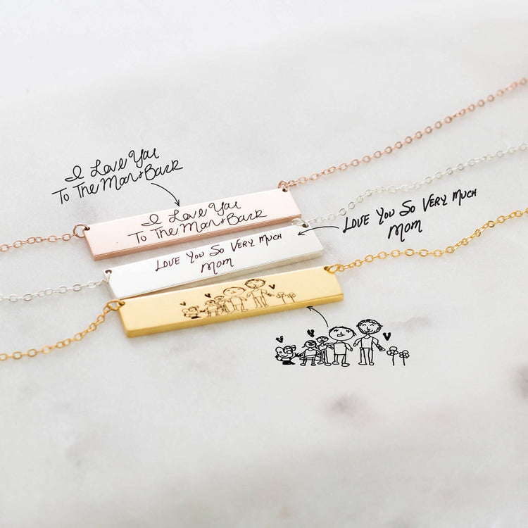 925 Sterling Silver Handwriting Bar Necklace