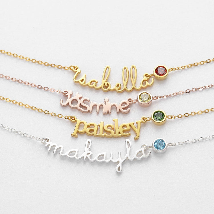 925 Sterling Silver Personalized Name Necklace With Birthstone