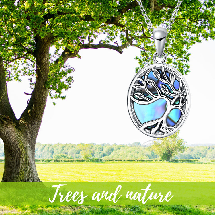 925 Sterling Silver Personalized Tree of Life Abalone Photo Locket Necklace