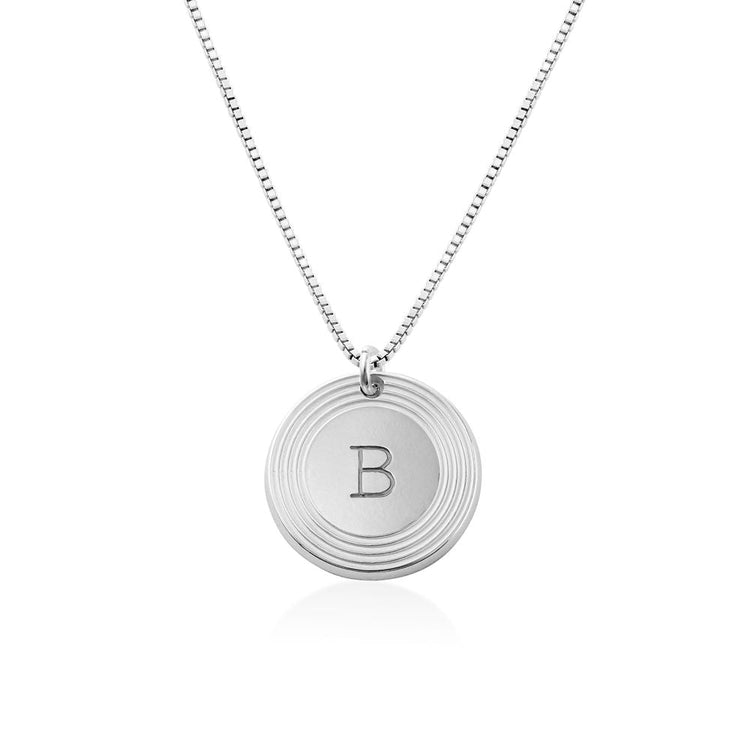 925 Sterling Silver Round Initial Pendant Necklace In Box Chain