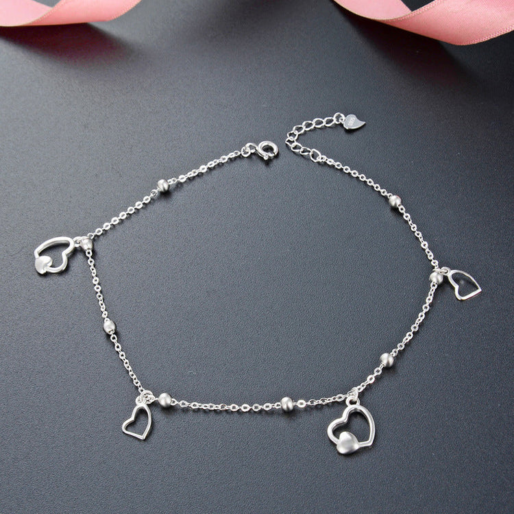 925 Sterling Silver Simple Heart Anklet