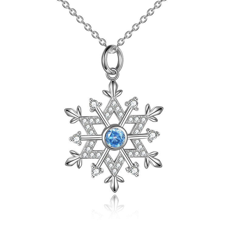 925 Sterling Silver Sparking Cubic Zirconia Snowflake Necklace