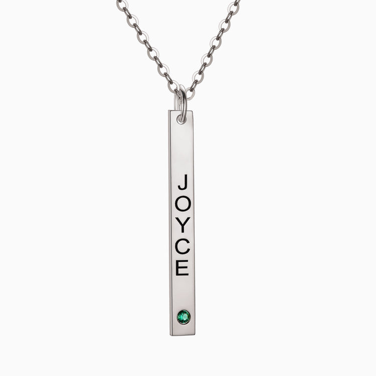 925 Sterling Silver Vertical Engraved Bar Necklace With Birthstone, Gift For Her, Birthday Gift - onlyone