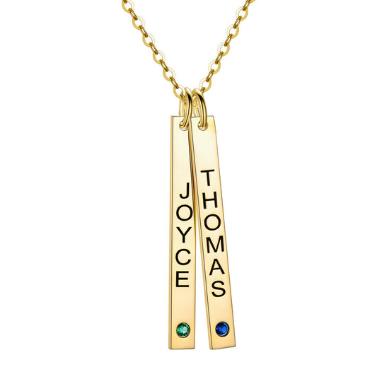 925 Sterling Silver Vertical Engraved Bar Necklace With Birthstone, Gift For Her, Birthday Gift - onlyone