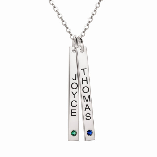 925 Sterling Silver Vertical Engraved Bar Necklace With Birthstone, Gift For Her, Birthday Gift - onlyone