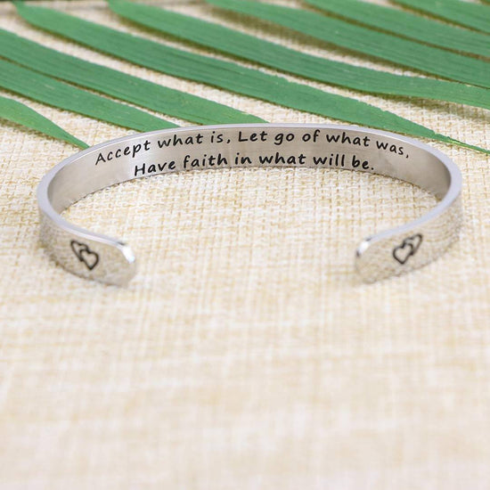 925 Sterling Silver Inspirational Bracelet Mantra Quote Engraved Cuff Bangle Hidden Message Engraved - onlyone