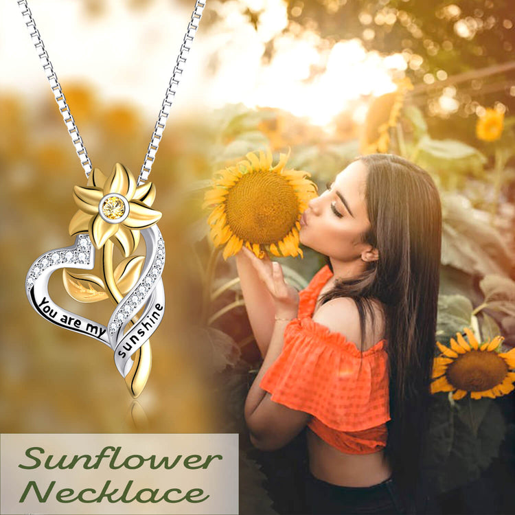 925 Sterling Silver Sunflower Necklace 'You are My Sunshine' Engraved on Pendant - onlyone