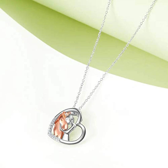 925 Sterling Silver Horse with Girl Heart Pendant Necklace for Girls, Girlfriend, Teens, Women, Daughter - onlyone
