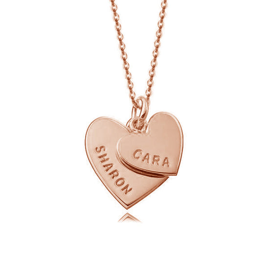 925 Sterling Silver Double Heart Engraved Name Necklace Nameplate Necklace Mom and Daughter - onlyone