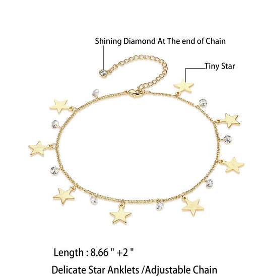 925 Sterling Silver Star and Zirconia Dainty Anklet Bracelet Foot Jewelry For Women - onlyone