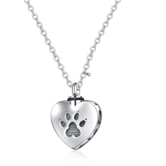 925 Sterling Silver Heart Urn Necklaces Pet Dog Paw Print Cremation Necklace - onlyone