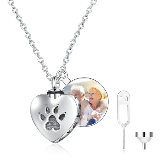 925 Sterling Silver Heart Urn Necklaces Pet Dog Paw Print Cremation Necklace - onlyone