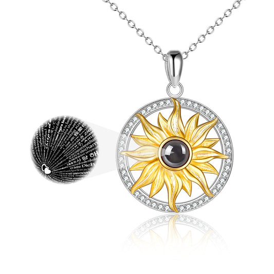 925 Sterling Silver I Love You In 100 Languages Sunflower Necklace - onlyone