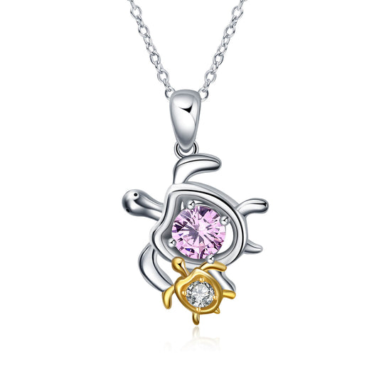 925 Sterling Silver Mom and Baby Turtle Necklace - onlyone