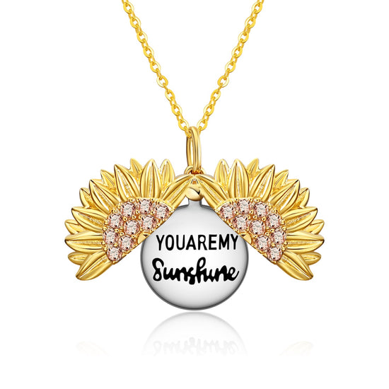 925 Sterling Silver Customized Sunflower Open Locket Necklace, Gift For Mom - onlyone
