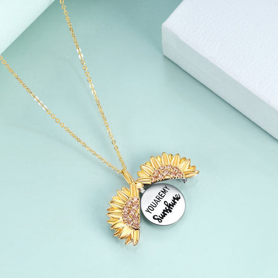 925 Sterling Silver Customized Sunflower Open Locket Necklace, Gift For Mom - onlyone