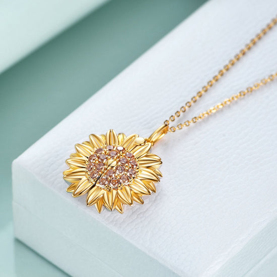 925 Sterling Silver Customized Sunflower Open Locket Necklace, Gift For Mom - onlyone