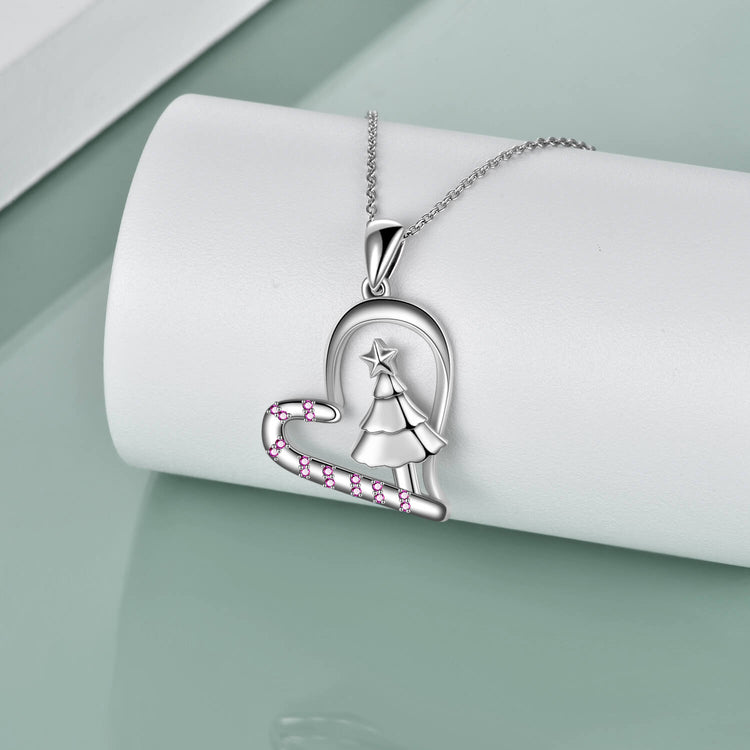 925 Sterling Silver Christmas Tree Heart Pendant Necklace