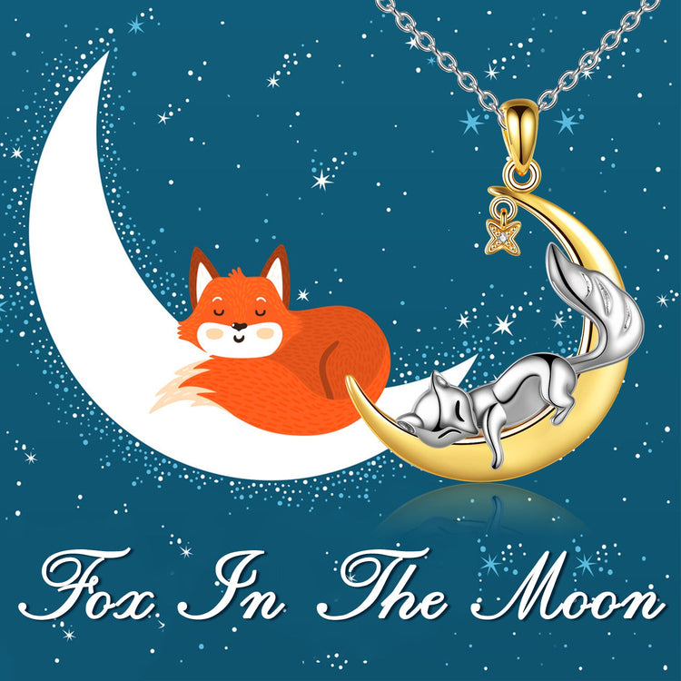 Cat Jewelry for Women 'Laid Back Kitten' Woman Fox on Moon Necklace Pendant Necklaces for Women, Gifts for Mom